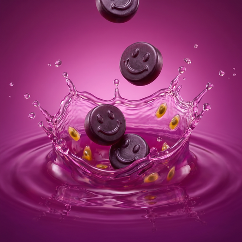Happy Caps Passion Fruit gummies splash