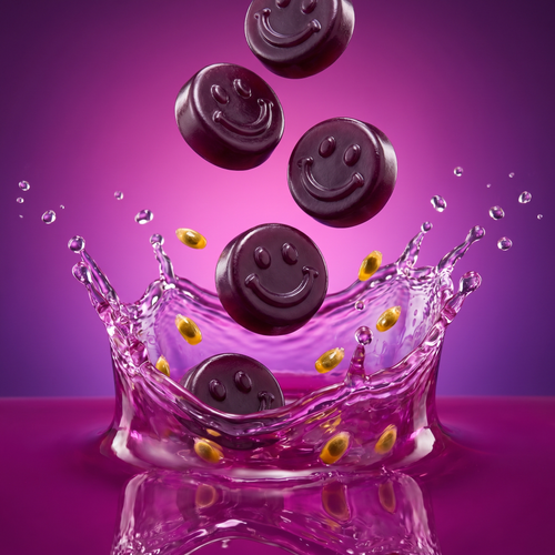 Happy Caps Berry Blast gummies splash